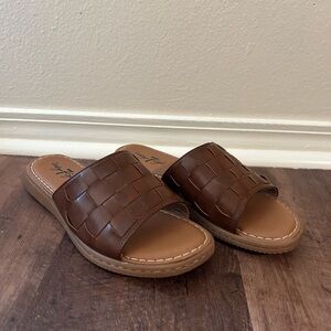Brown Woven Slide Sandals